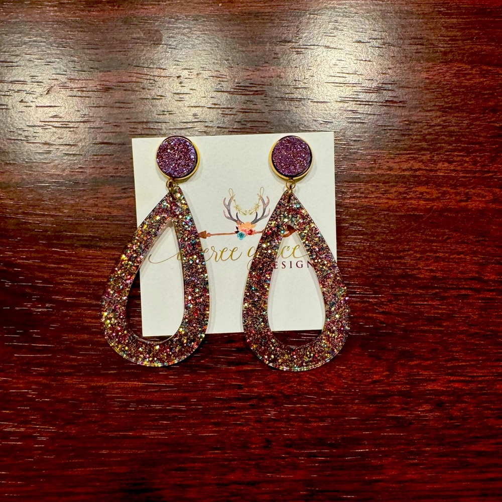 - Averee Grace Designs Multicolor glitter earrings with lavender stud. New